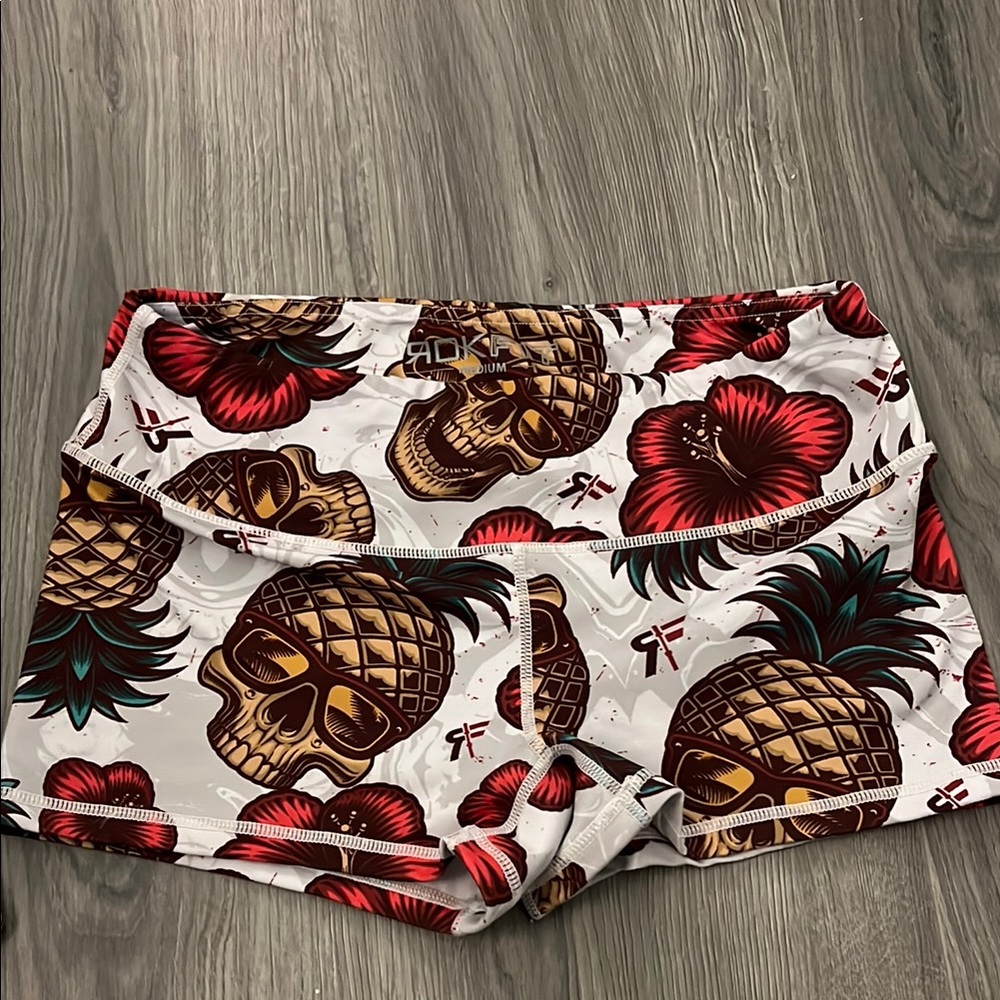White and Red Athletic Shorts with Tropical Print